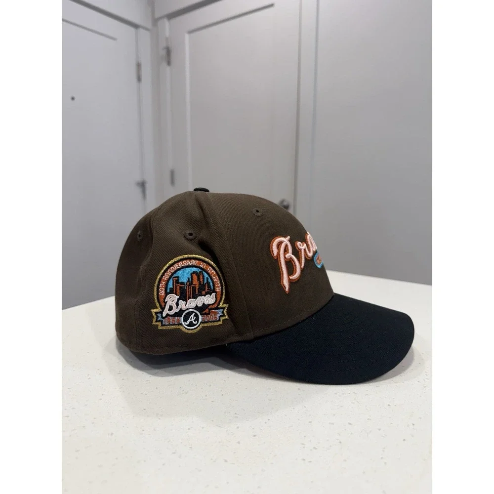 New Era Atlanta Braves Black Visor Peach Bottom 40th Anniversary Fitted Size 7
